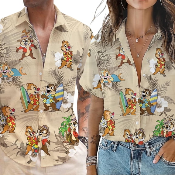 Chip And Dale Hawaiian Shirt, Disneyland Hawaiian Shirt, Disney Summer Shirt, Disney Tropical Floral Hawaiian, Matching Hawaii Trip Shirt