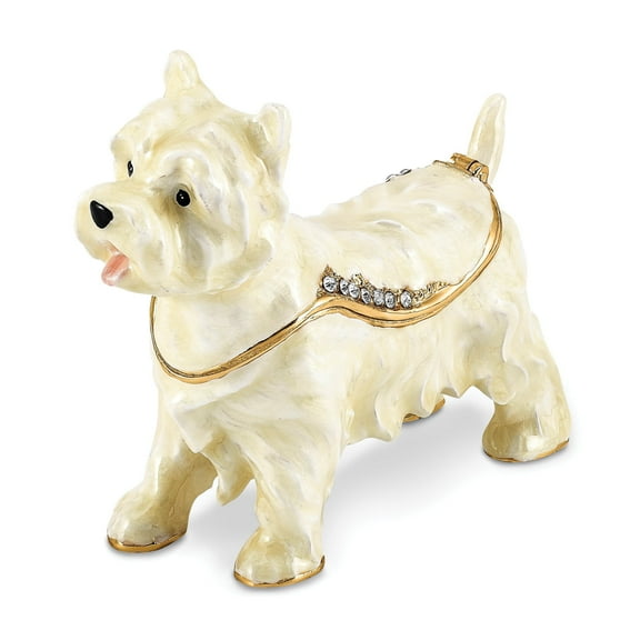 Bejeweled White Gold WESTIE West Highland White Terrier Trinket Box