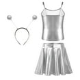 thumbnail image 2 of LiiYii Kids Girls Alien Dance Outfit Feeler Headband Metallic Top Pleated Skater Skirt for Party Silver 8, 2 of 5