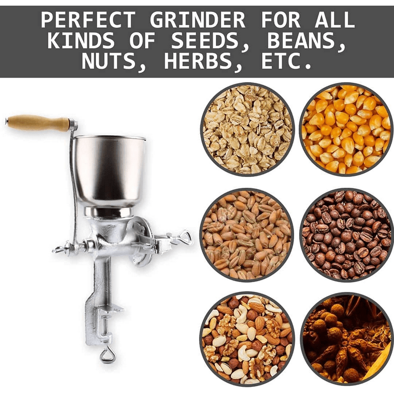 Ochine Hand Grain Mill Coffee Grinder Manual Cast Iron Mill Grinder  Stainless Steel Hand Crank Grains Roller Clamp with Wooden Handle for  Grinding