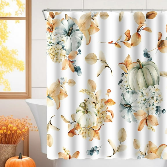 Oioii Fall Shower Curtain Maple Leaves Pumpkin Bathroom Shower Curtain Autumn Thanksgiving Waterproof Fabric Shower Curtains Bathtub Decor 59.06x70.8in