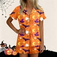 thumbnail image 2 of Women Outfits Halloween Print Lapel Short Sleeve Belted Top And Shorts 2 Piece At Home Wear Women's Clothing Sets L, 2 of 7