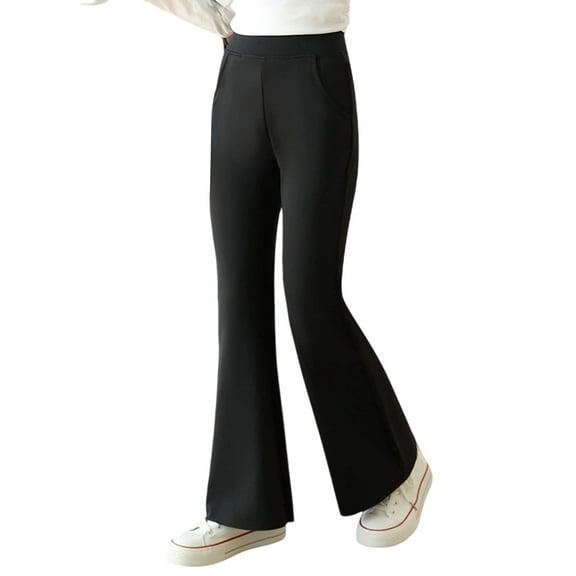 Little Girls Flared Yoga Pants Kids Bootcut Leggings Athletic Workout Tights Wear Active Bottoms Clothing Black Size 6-7T