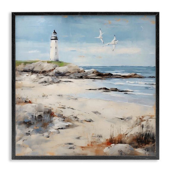 Stupell Industries Lighthouse On Rocky Shore Black Framed Giclee Art design by LSR Creative Studio, 12 x 12