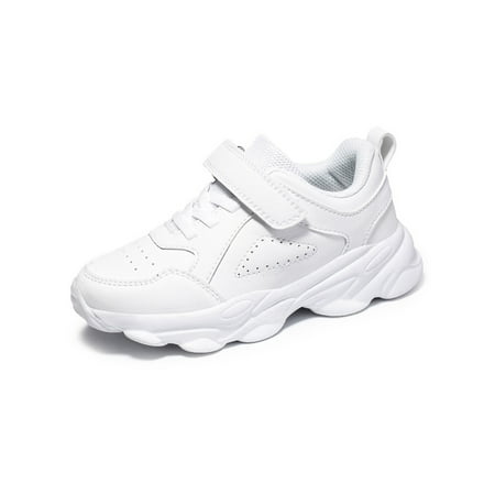 

Daeful Children Soft Flat Trainers School Non-Slip Athletics Kids Jogging Lightweight Magic Tape Low Top Walking Shoe Running Shoes Sneakers White 1Y