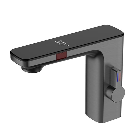 WinWay Robinet de Lavabo à Capteur Intelligent Écran Numérique Mélangeur d'Eau Chaude et Froide Robinet de Terrasse Pièces de Salle de Bain Maison Matériel, Gris