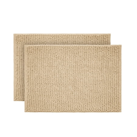 Mainstays Basic Polyester Chenille Noodle Bath Rug, Vallejo Tan, 17\"x24\", 2-Piece Set