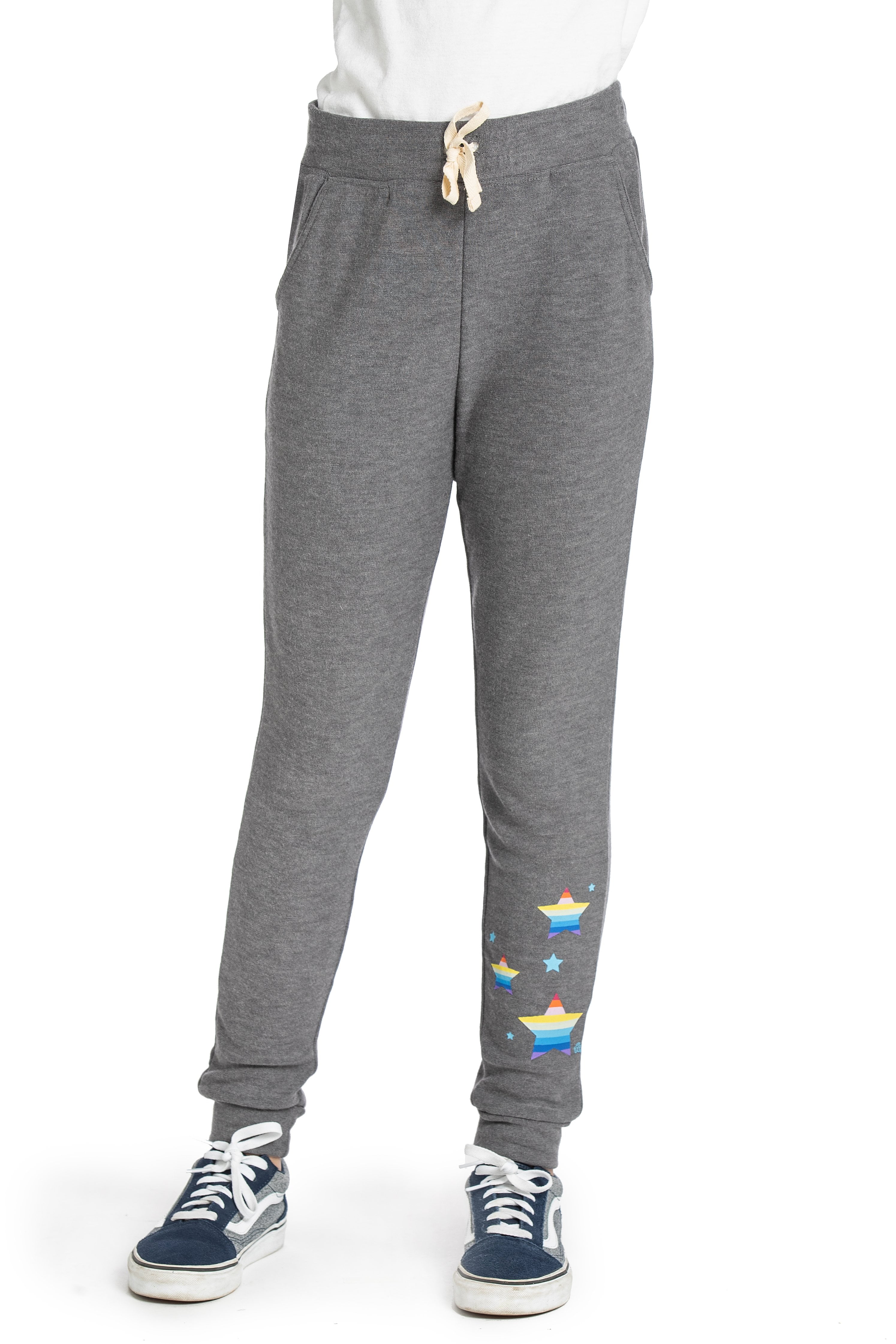 grey sweatpants with stars