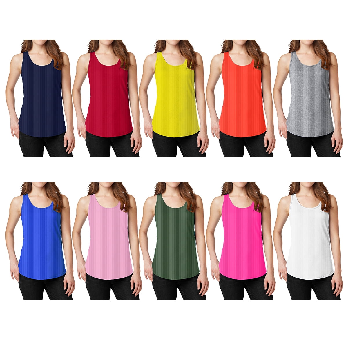 12-Pack Women's Ribbed 100% Cotton Racerback Tank Tops - Walmart.com