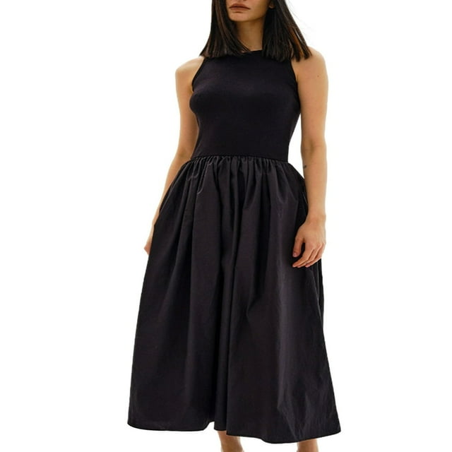 Robe Longue Trapèze Sans Manches avec Poches pour l'Été pour Femmes