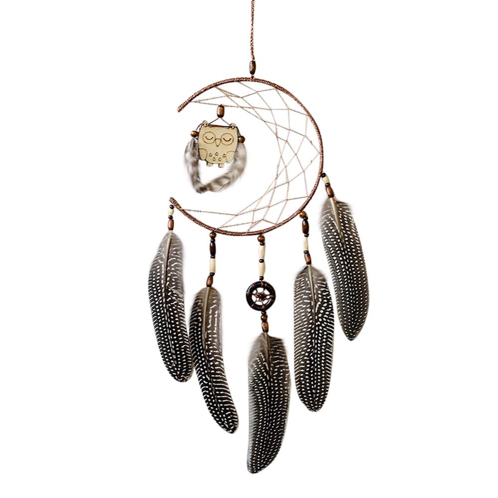Dream Catcher With Feathers Wooden Owl Wall Hanging Decor Ornament Handmade 