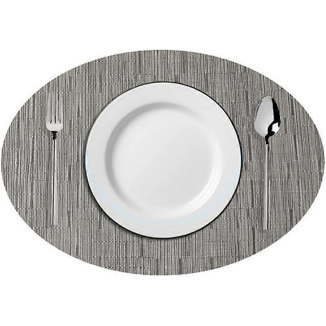 4 pack Oval Placemat,PVC Western Table Mat,Woven Heat Insulation Mat,Table Mat,Heat Insulation,Waterproof,Oil-Proof,kitchenware. (Grey,45X32CM)
