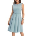 thumbnail image 1 of INSPIRE CHIC Robe Sans Manches pour Femme à Fermeture Éclair, Ceinturée, Coupe Ajustée et Évasée, Robe Midi pour le Travail, m Gris Bleu, 1 of 6