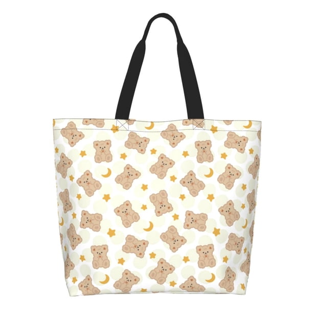 Disketp Kawaii Bear Bolsa Tote Estampada para Mujer, Bolso de Hombro y de Mano para Compras y Viajes