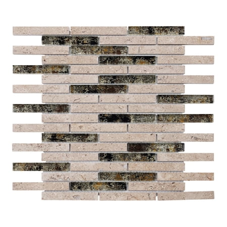 Modket TDH314NS Beige Sand Tan Sina Pearl Marble Stone Glass Mosaic Tile Kitchen Wall Backsplash