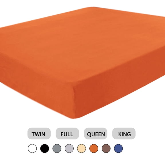 REGALWOVEN 15" Large Pocket Bottom Sheets 200TC Cotton Fitted Sheet Breathable Durable Queen Orange