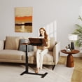 thumbnail image 5 of DRNANLIT Mobile Adjustable Standing Desk, Overbed Bedside Desk with Flip Desktop & 4 Wheels, Portable Laptop Table, Walnut + Black, 5 of 7