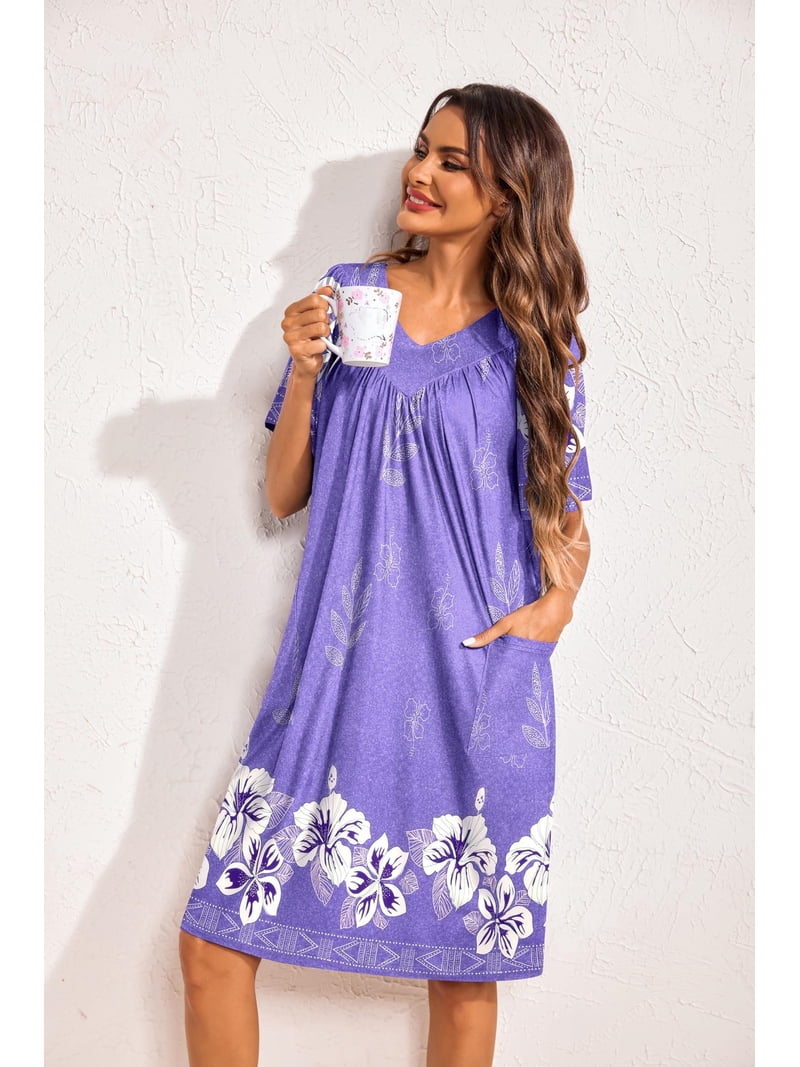 Ekouaer Moo Moos for Wommen Floral Print House Dress with Pockets Nightgown Mumu Dresses