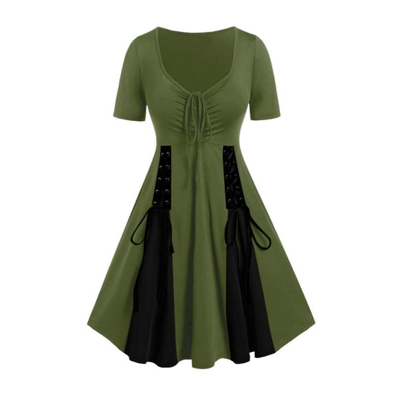 Women's Gothic Steampunk Midi Dress Lace Up Color Contrast Masquerade Dress Party Outfits Wear To Halloween 2025