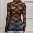 thumbnail image 4 of Tees for Women Summer Mesh Layering Shirt Slim Fit Lace Long Sleeve Blouse Ladies Tops and Blouses Black L, 4 of 9