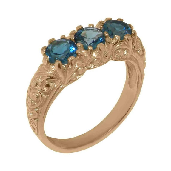 LBG British Made 14k Rose Gold Ring with Natural London Blue Topaz Womens Anniversary Ring - 33 size options - Size 4