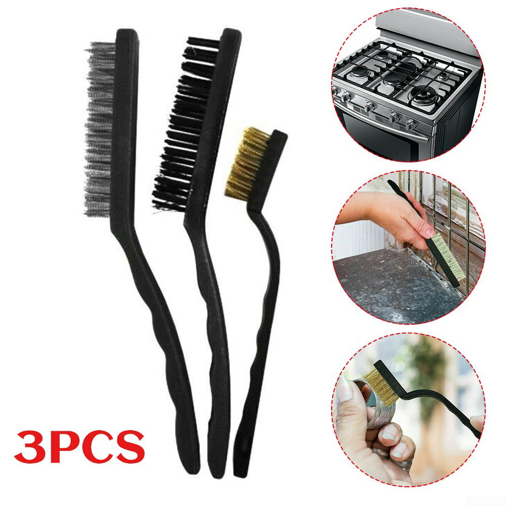 3 Piece Wire Brush Hand Set Rust Removal Nylon Steel Brushes Brass Clean Surface