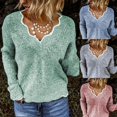 thumbnail image 3 of Suéter casual con cuello en V para mujer, suéter de punto multicolor, camisa básica, otoño e invierno, 3 of 6
