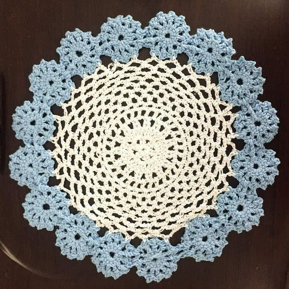 Round Crochet Lace Doily Floral Design Fabric Coasters Doilies for Tables Value Pack Blue, 4pcs/Set 8" Crochet Doily