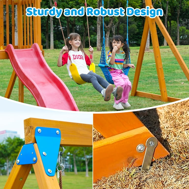 SuniBoxi Playground Sets for Backyard: Wooden Swing, Slide