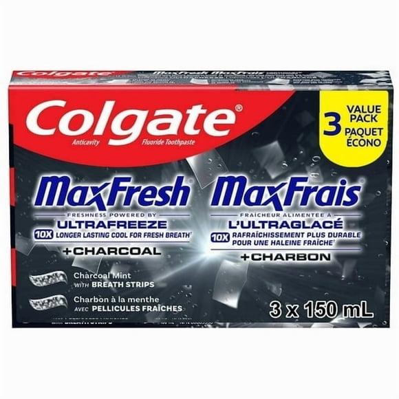 Colgate MaxFresh Mint Toothpaste with Charcoal, 3 Pack, 150 mL, 3 Pack
