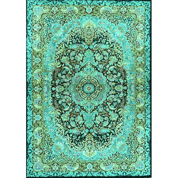 Ahgly Company Indoor Rectangle Persian Turquoise Blue Traditional Area Rugs, 2' x 5'