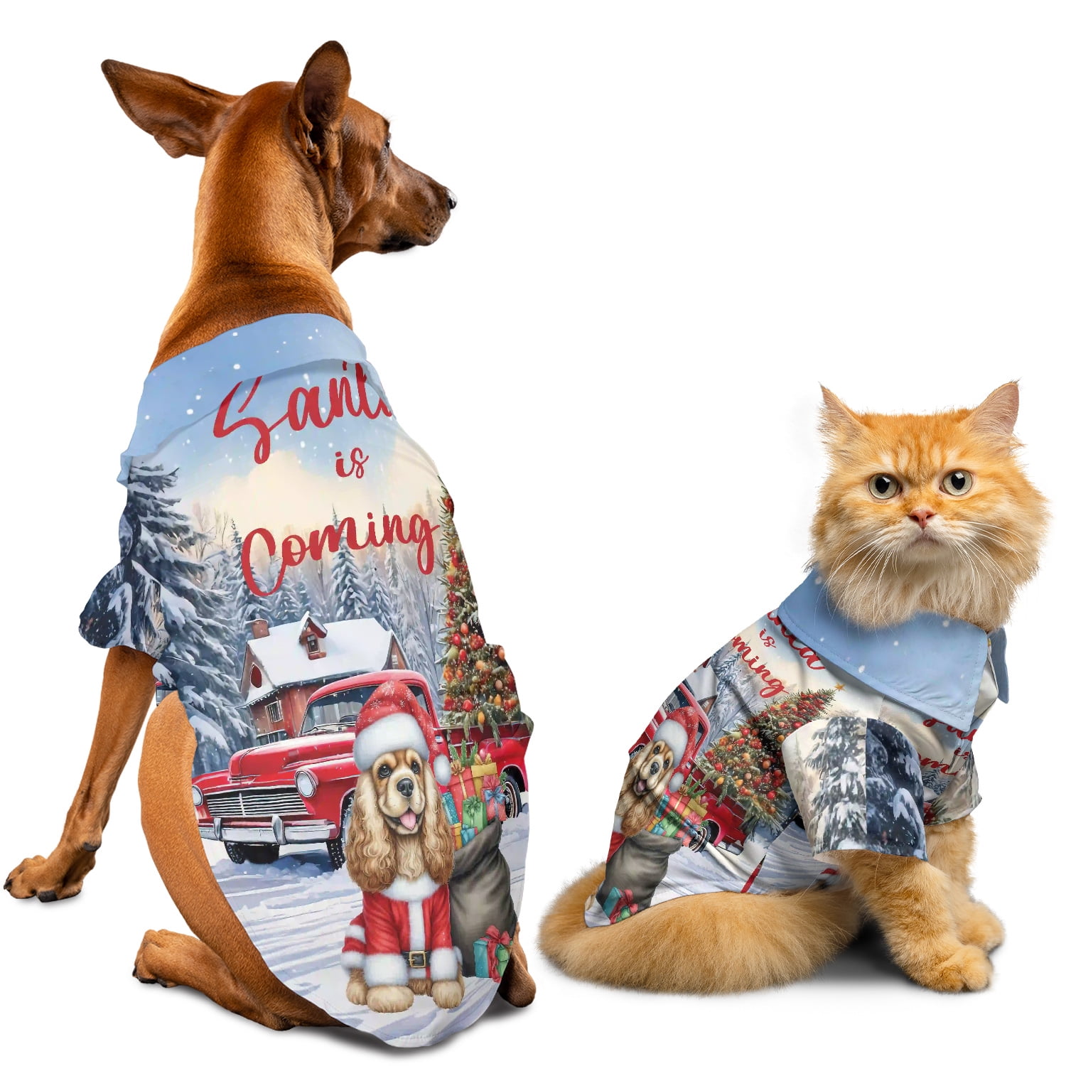Santa is Coming Cocker Spaniel Merry Christmas Xmas Noel Truck Tree Hawaiian Summer Shirt for Small Medium Large Dog Cat Cockers Dog Lover Gifts - 02023