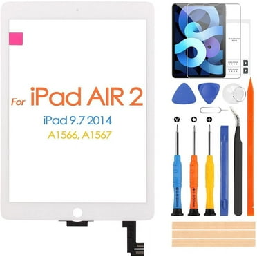 for iPad Air 2 Screen Replacement, Touch Screen for iPad Air 2 2nd Gen 9.7 inch A1566 A1567 Digiziter Touchscreen Glass Panel & Repair Tools (Without Home Button, Not LCD)