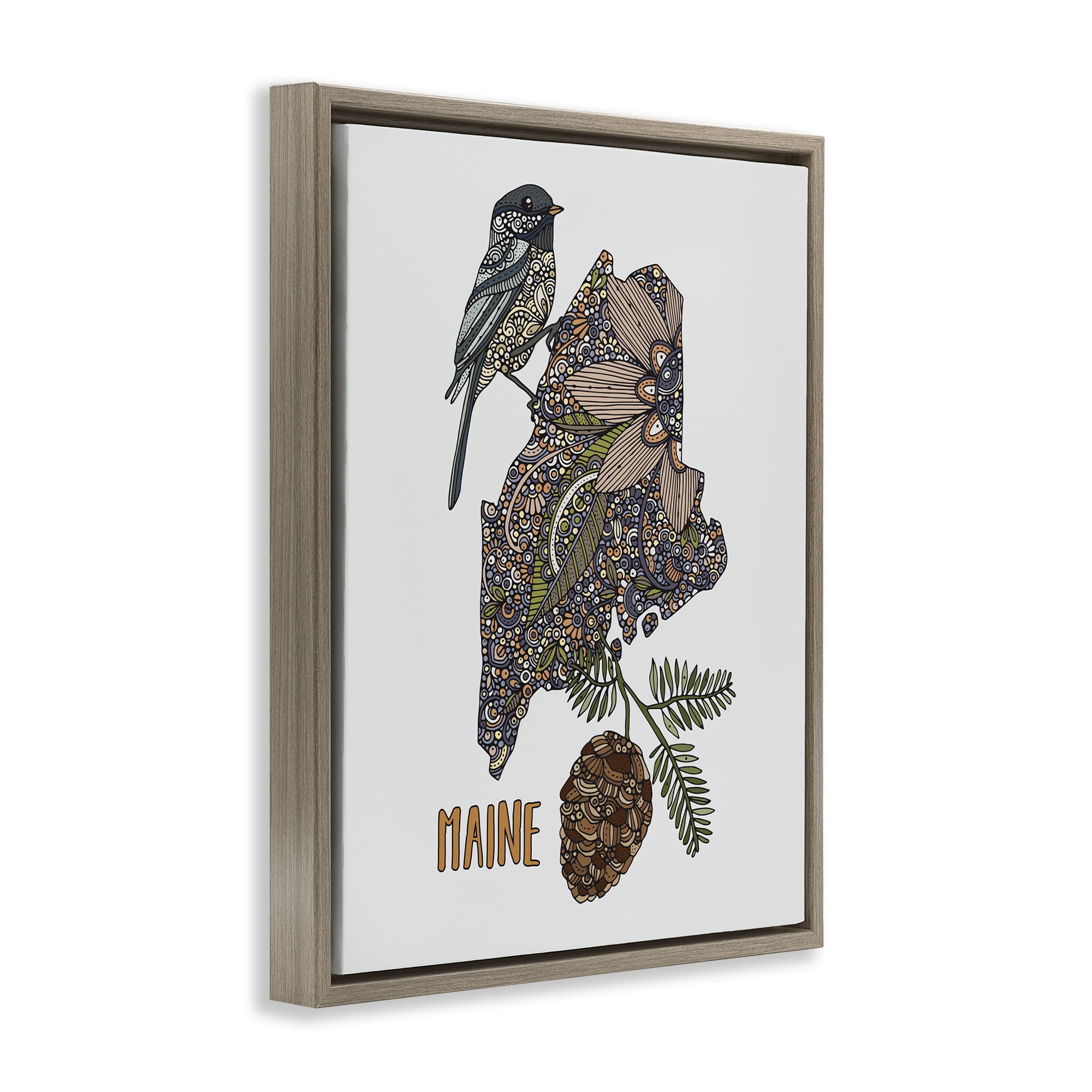 Stupell Industries Floral Maine State Botanical & Floral Painting Brown Floater Framed Art Print Wall Art, 17 x 21