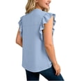 thumbnail image 5 of Fengqque Girls Blouse V-Neck Ruffled Cap Sleeves Pleated Front Relaxed Fit Flowy Casual Top 5-14 Years Light Blue 7-8Years, 5 of 9