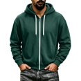 thumbnail image 2 of Men's Zip Up Hoodies Adjustable Drawstring Solid Hooded Jacket Fall Winter Lightweight Causal Athletic Jacket, M, 2 of 5