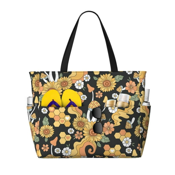 Easygdp Mushrooms Honeycomb Bolsa de Viaje de Playa de Gran Capacidad, Bolsa Tote Perfecta para la Playa, Escapadas de Fin de Semana y Viajes