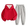thumbnail image 2 of Girls Sweatsuits 2 Piece Fall Winter Cotton Fleece Warm Outfits 1-15Y Pullover Hoodie and Jogger Pants Set (9-10 Years, Red&Gray), 2 of 6