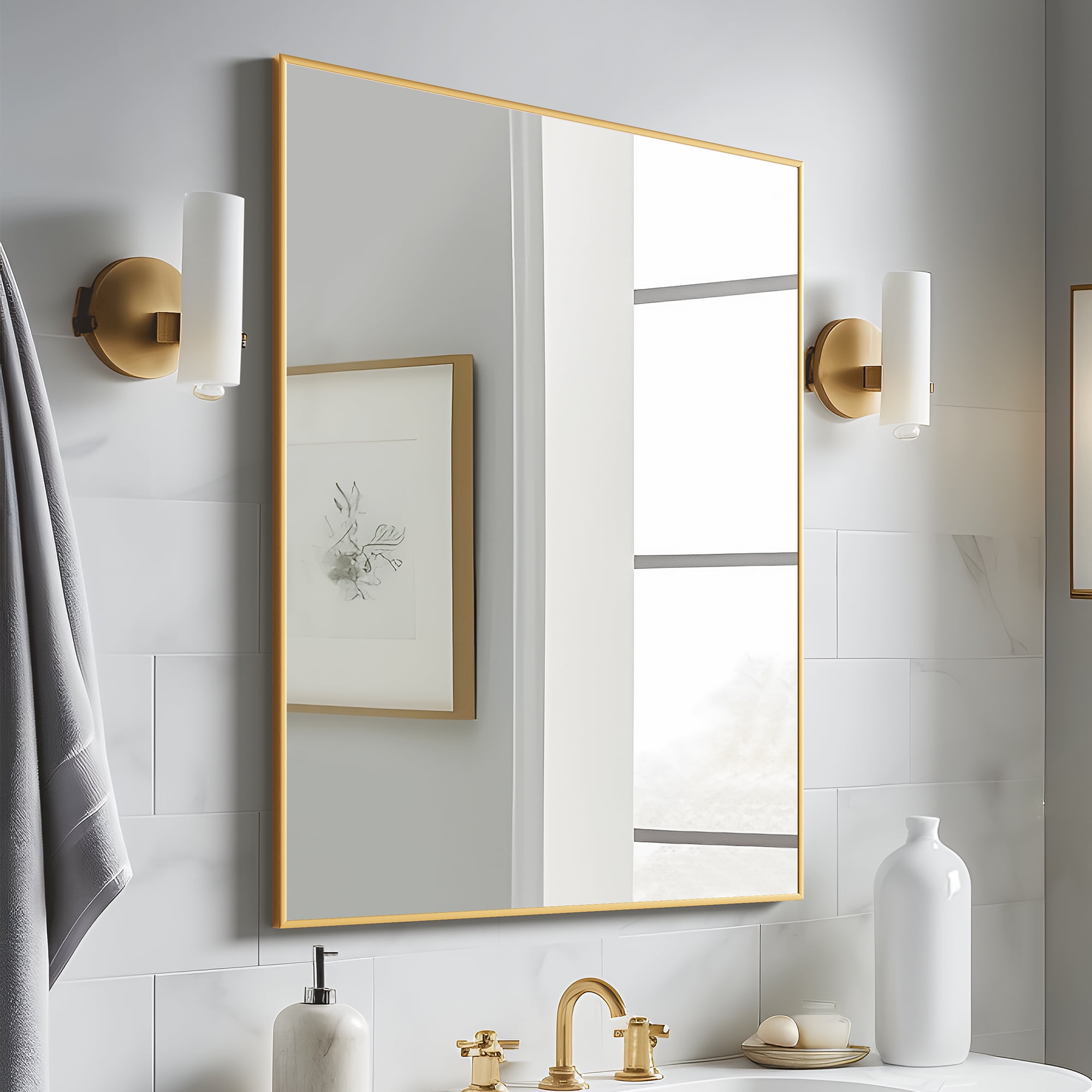 MAYEERTY 38"x22" Gold Modern Rectangle Mirror Home Decor for Living Room, Bedroom, or Bathroom