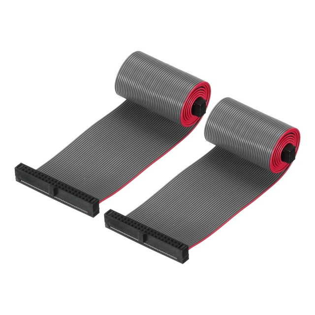 Unique Bargains IDC 40Pin Flat Ribbon Cable, 1.27mm Pitch FC to FC Connector 30cm Length Grey Jumper Wire Computer DVD, 2Pcs
