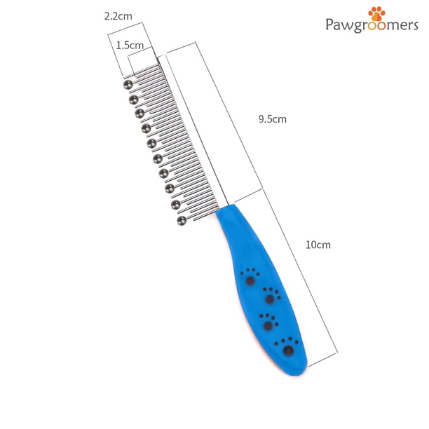 PawGroomers Peine de Doble Cara Essentials para Perros y Gatos, Azul (1 Paquete)