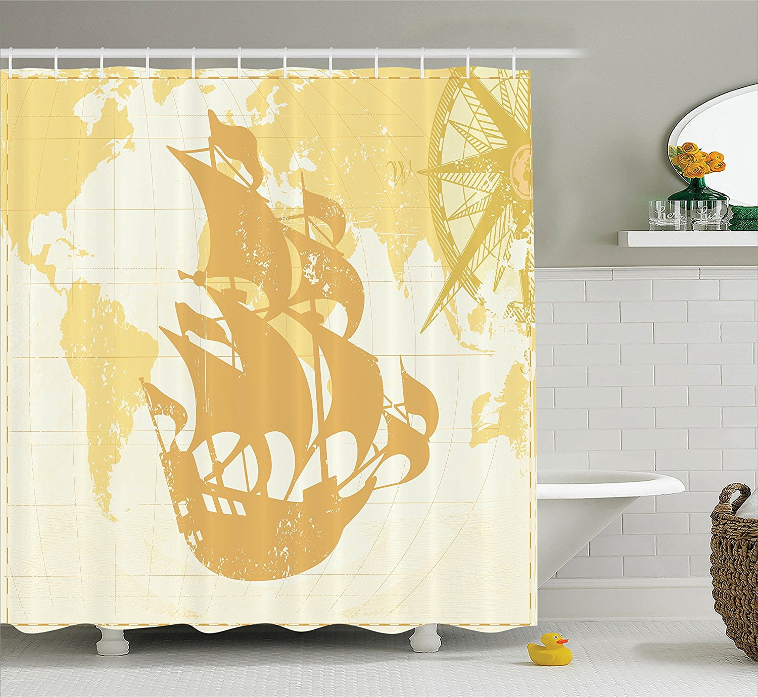 Nautical Decor Shower Curtain Set by , Double Exposure Vintage Graphic