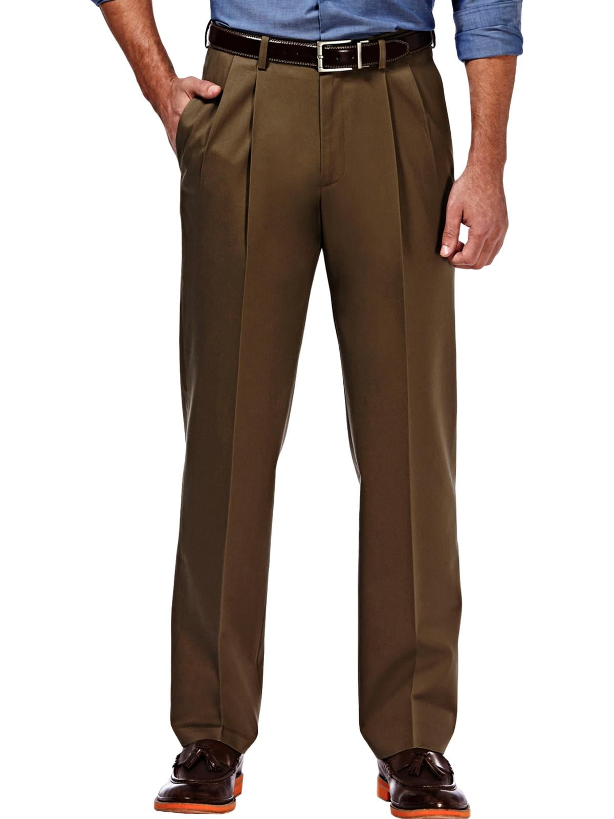 Haggar Mens Classic Fit Double Pleat Khaki Pants Brown 44/30 - Walmart.com