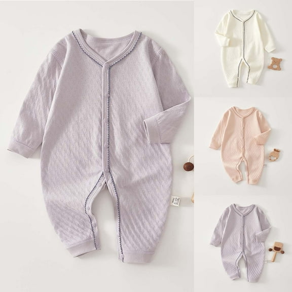 THDHVS Newborn Sleepers,Baby Boy Clothes,Long Sleeve Onsies for Girls Boys Bodysuits Newborn Infant Ribbed Fall Baby Girl Romper Undershirt Pink 18-24 Months
