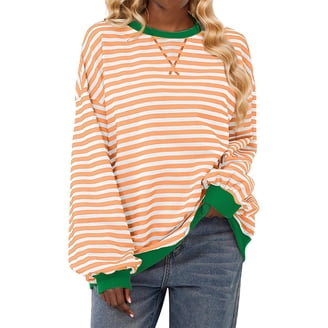 Women's Oversized Sweatshirt – Striped Color Block Crewneck | Drop Shoulder Long Sleeve Pullover For Casual Comfort