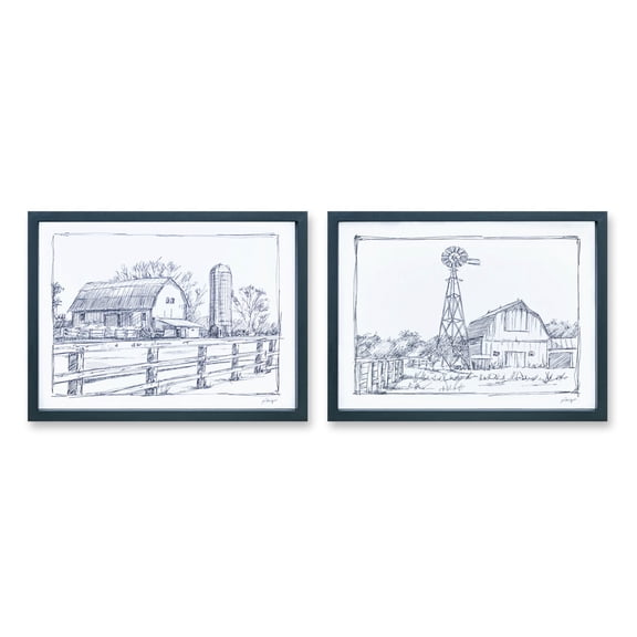 Melrose Framed Sketch Art Barn Print Wall Decor, Rustic