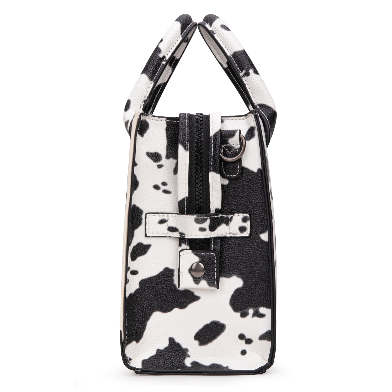 Wrangler Medium Tote Bag for Women Canvas Structured Satchel Purse with Braided Straps Top-handle Handbag with Zipper Pocket, COW-Black
