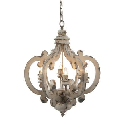 Transitional Antique White Chandelier - Elizabeth Crown-Shaped 6-Bulb Chandelier
