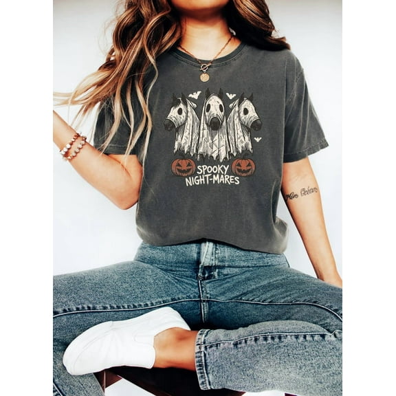 Halloween Spooky Night-Mares Horse Shirt, Cute Ghost Horse Shirt, Spooky Horse Shirt, Western Halloween, Cowgirl Horse Shirt