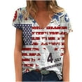 thumbnail image 1 of OAVQHLG3B Summer Tops for Women 4th of July Outfits for Women Patriotic ShirtsFashion Women Short Sleeve V-Neck Flag Printed Casual T-shirt Tops Blouse, 1 of 5